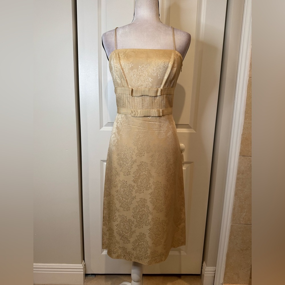 Ann Taylor Gold & Lace Sheath Midi Dress